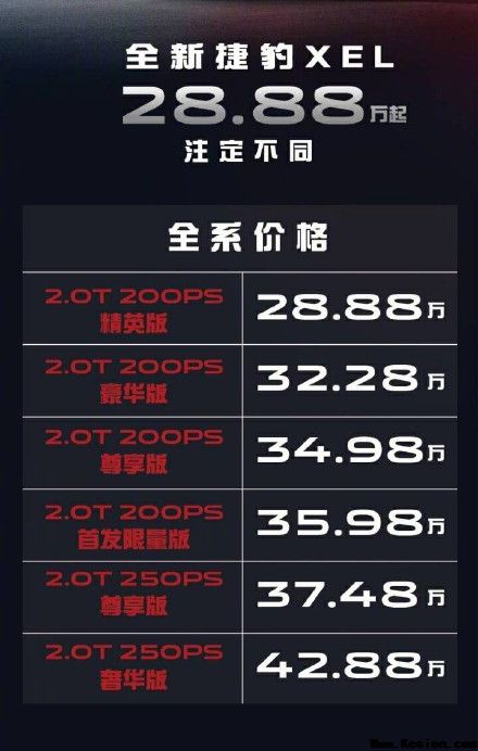 国产奇瑞捷豹XEL全系搭载2.0T动力上市