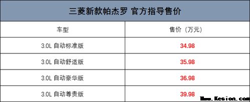 新款三菱帕杰罗售价34.98-39.98万元正式上市