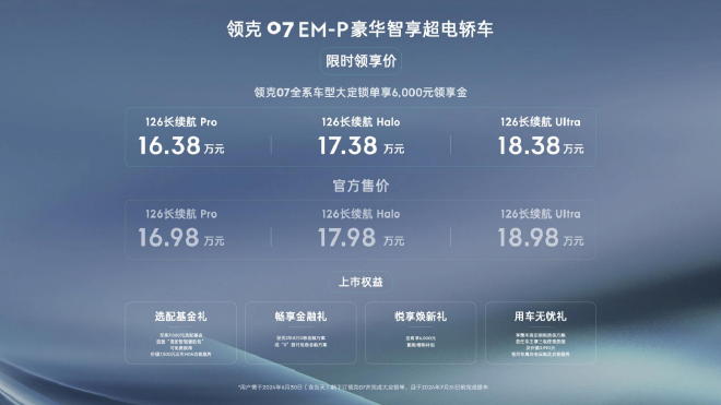 领克07 EM-P售16.98万-18.98上市