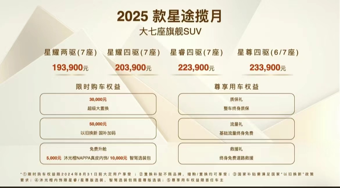 2025款星途揽月售价19.39-23.39万元上市